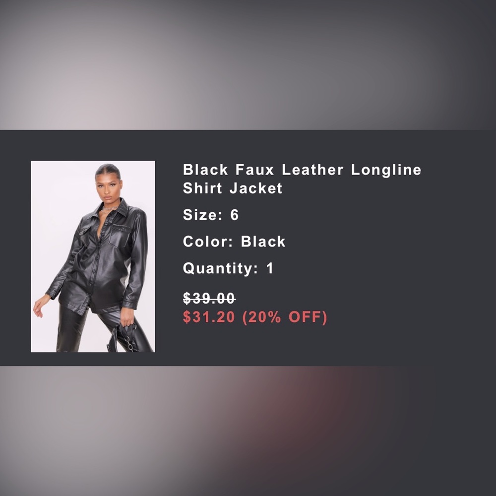 Pretty little things black faux leather longline shirt jacket